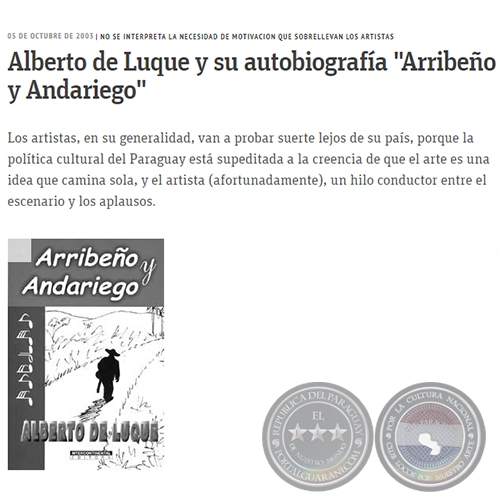 ALBERTO DE LUQUE Y SU AUTOBIOGRAFÍA ARRIBEÑO Y ANDARIEGO - Domingo, 05 de Octubre de 2003